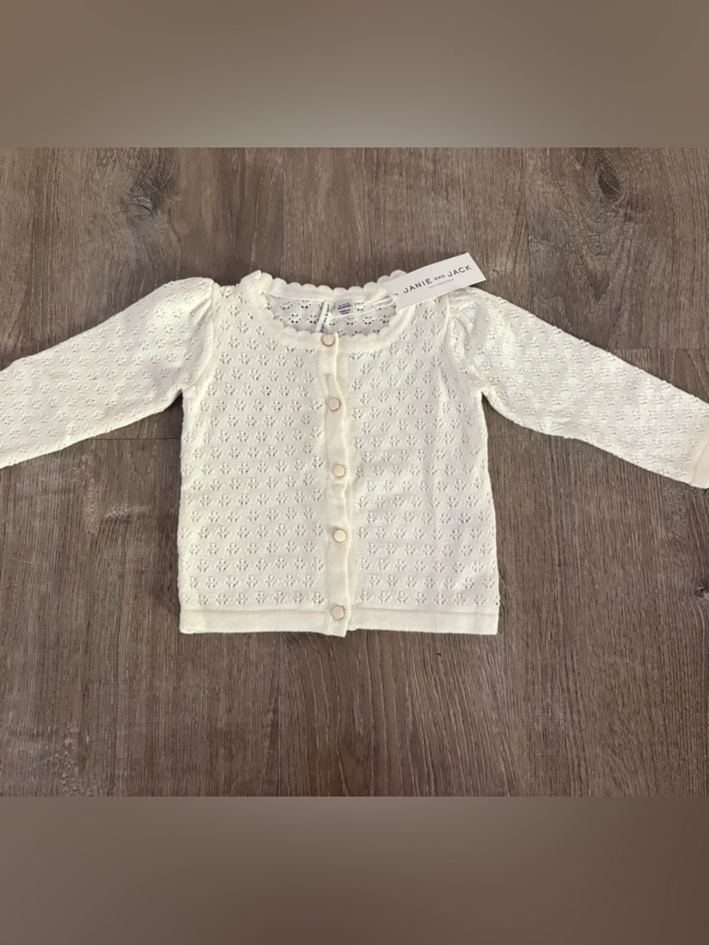NWT. Janie and Jack. Ivory Eyelet Knit Cardigan. Button up. Baby.